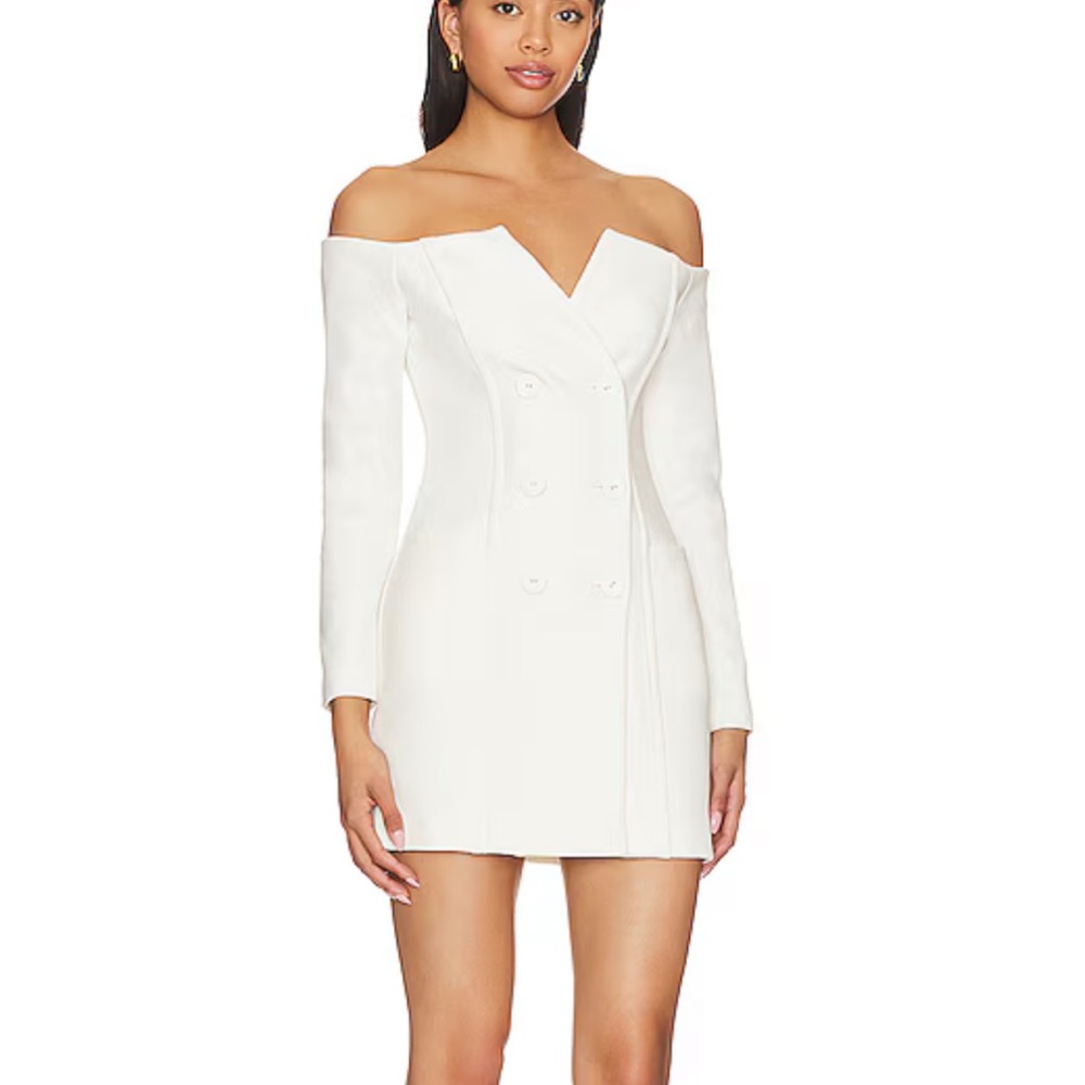 MISHA COLLECTION Cream Long Sleeve Off-Shoulder Bodycon Dress